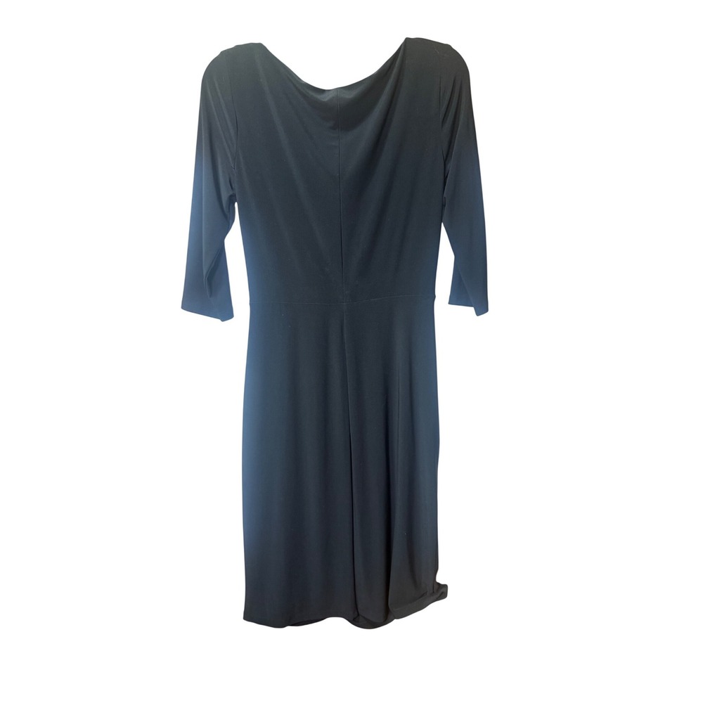 Lauren Ralph Lauren Black Ruched Dress 3/4 Sleeve Size 6 Sheath Midi - Picture 4 of 5